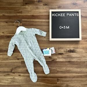 NWT Kickee Pants Green Iridescent Mermaid Scales Zipper Bamboo Baby Footie 0-3M